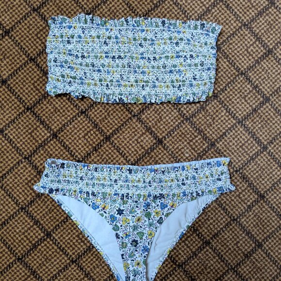 Tory Burch Love Floral Costa Bandeau Smocked Bikini Set Size M Strapless Ruched - Picture 3 of 12